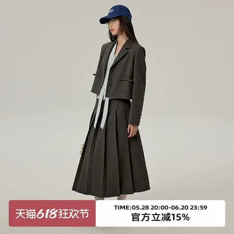 omont蛋挞家 气质灰色短款西装外套2025春学院通勤小个子西服上衣商品大图