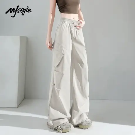 MJ STYLE美式工装裤女酷飒风速干阔腿裤2025夏新款高腰休闲束脚裤商品大图