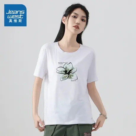 E8真维斯女装2025夏季新款 时尚合身减龄百搭圆领短袖T恤上衣商品大图