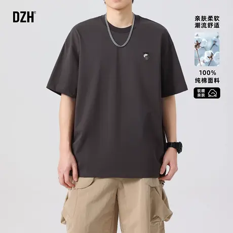 青少年美式刺绣t恤男圆领纯棉夏季潮牌2025新款半袖上衣男款体恤商品大图