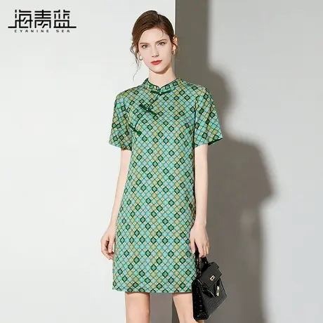 海青蓝 中式连衣裙2025年新款女装海边度假时尚气质中长款裙子商品大图