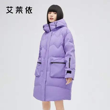 艾莱依新款羽绒服女秋冬季时尚中长款设计感时尚通勤鸭绒连帽外套商品大图