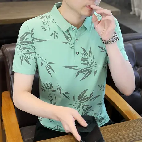 纯棉polo衫男士夏季新款高端带领体恤上衣服印花潮牌翻领短袖T恤图片