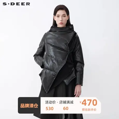 sdeer圣迪奥女装立领撞色字母飘带拼接不规则羽绒服S21482411🎒商品大图