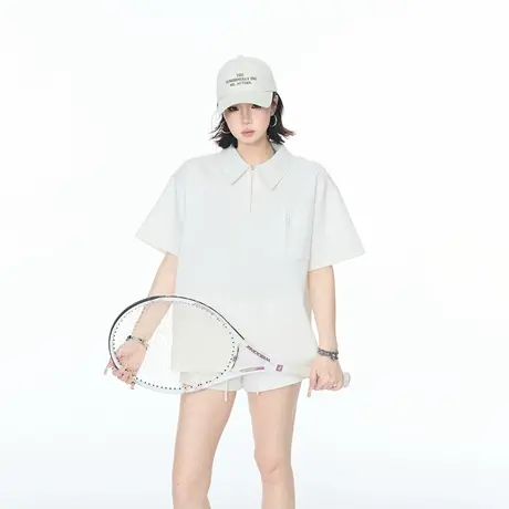 YEP复古纯色拉链POLO衫男女夏季新款短袖t恤正肩宽松情侣装半袖潮图片