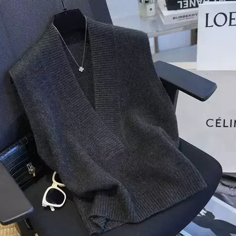 网红上衣百搭纯色轻奢无袖马甲春季新款针织套头V领休闲马夹时尚商品大图