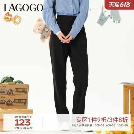 LAGOGO黑色高腰休闲裤女拉谷谷冬季新款灯芯绒百搭小个子直筒裤商品大图