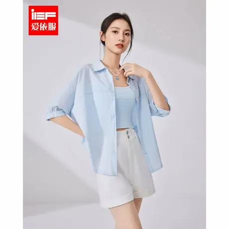 IEF/爱依服上衣2025夏季新款韩版简约纯色休闲通勤百搭五分袖衬衫商品大图