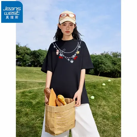 NR真维斯美式潮牌别致纯棉短袖t恤女夏季新款宽松百搭休闲上衣ins图片