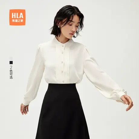 HLA/海澜之家时尚法式长袖衬衫25春夏新款立领休闲泡泡袖衬衣女装商品大图