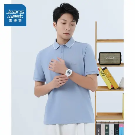 JW真维斯男装2025夏季新款【商场同款】仿丝光珠地POLO领短袖T恤商品大图