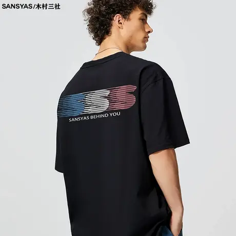 木村三社SANSYAS 印花美式圆领上衣短袖t恤男2024新款宽松半袖商品大图