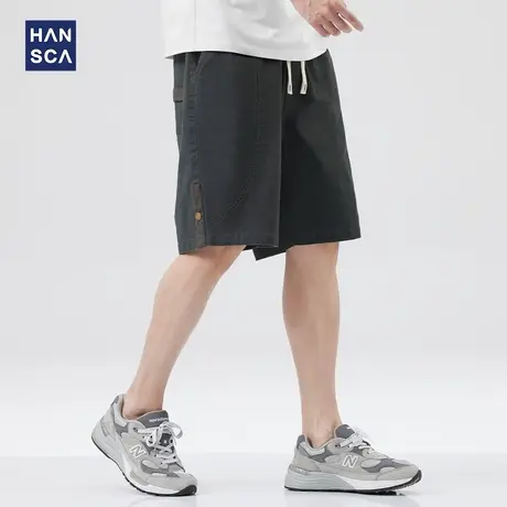 hansca日系简约休闲短裤男夏季纯色宽松潮流大码运动薄款五分裤子图片