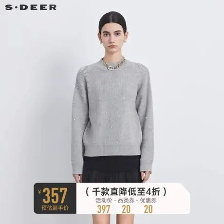 sdeer圣迪奥女装时尚罗纹圆领宽松落肩针织衫S233Z3572图片