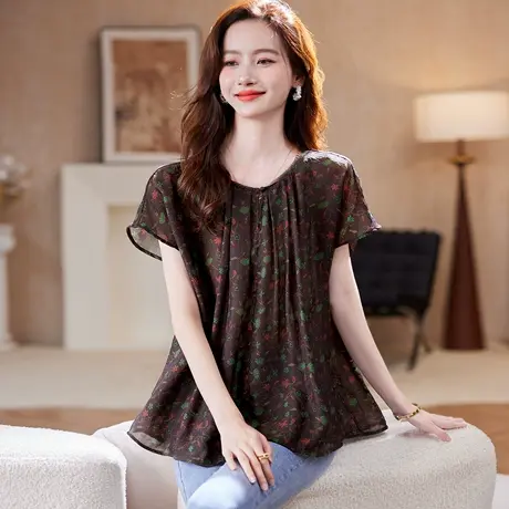 宝诗黎【新品价188元】圆领印花蝙蝠袖衬衫BV1192图片