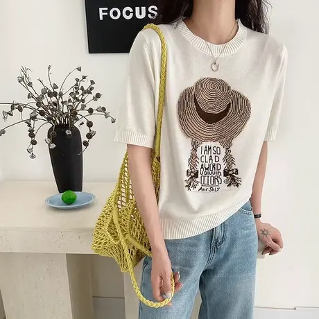 韩系针织短袖t恤女2025新款夏季穿搭显瘦百搭薄款打底衫体恤上衣图片