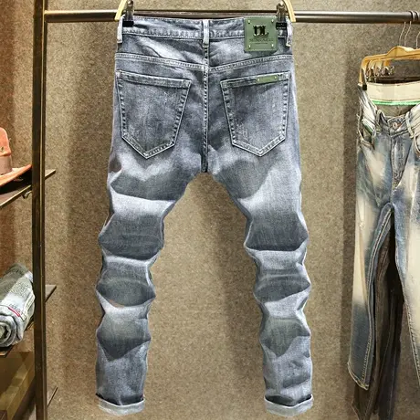 2025新款夏季百搭牛仔裤男弹力修身小脚裤时尚经典蓝灰色潮流裤子商品大图