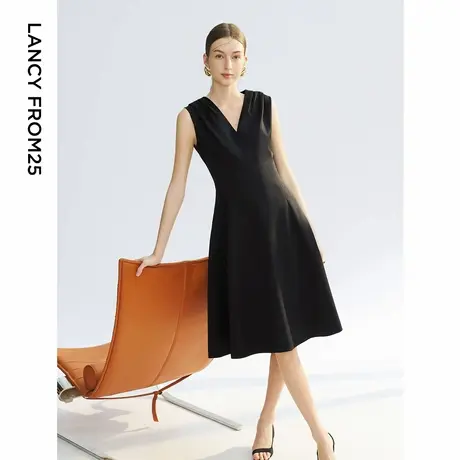朗姿无袖v领收腰a字伞摆轻礼服小黑裙2025年夏季新款赫本风气质裙商品大图