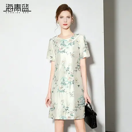 海青蓝 提花刺绣连衣裙高级设计感2025年新款夏季时尚中长款裙子商品大图