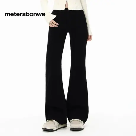 美特斯邦威贴袋修身牛仔裤女2025春季新款黑色显瘦百搭通勤微喇裤图片