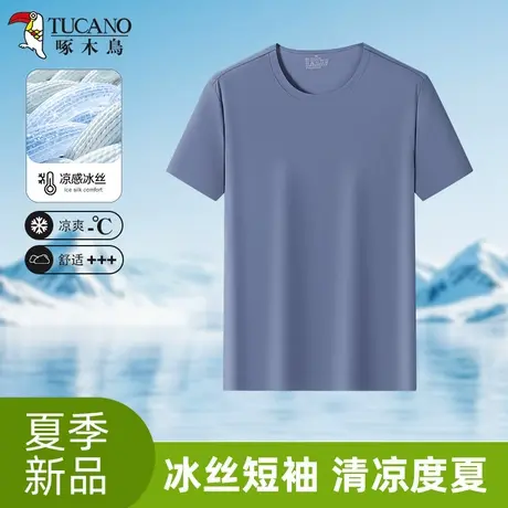 啄木鸟新款夏季男士弹力无痕T恤冰丝凉感青年休闲简约速干短袖薄图片