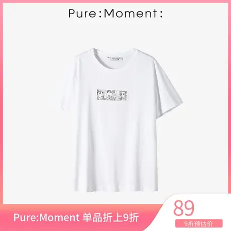 Pure:⛷Moment:⛸年夏季新款t恤纯棉短袖修身圆领创意图案上衣女商品大图