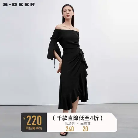 sdeer圣迪奥复古长裙小众设计方领中袖法式茶歇连衣裙S223Z12C3商品大图