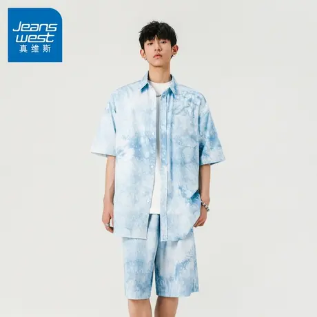 N5真维斯男士短袖套装2025夏季新款潮流时尚衬衫休闲运动两件一套商品大图