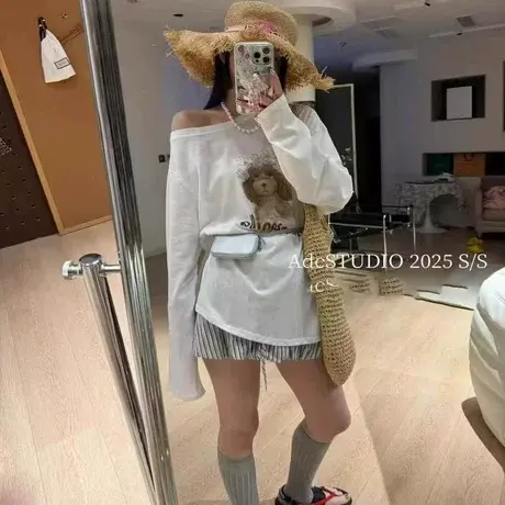 韩国东大门夏季新款狗狗字母印花长袖T恤女显瘦宽松防晒百搭上衣商品大图