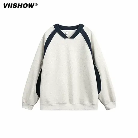 VIISHOW拼接撞色V领卫衣男2025年秋季新品时尚休闲宽松插肩袖上衣商品大图