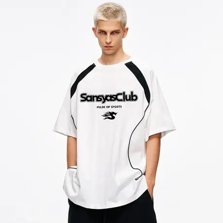 木村三社SANSYAS 复古美式拼接短袖字母印花T恤商品大图