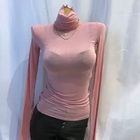 当天发 韩国正品magic 超美裸粉色舒适长袖微透高领打底衫HW220槿图片