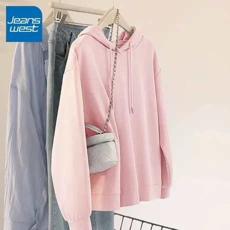 KV真维斯短款蓝色卫衣女2025新款春秋款韩版套头百搭连帽外套上衣商品大图