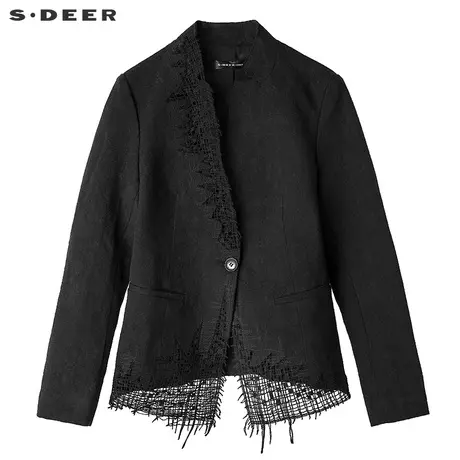 sdeer圣迪奥2019春装复古印花绣线镂空休闲OL西装外套女S17382271图片