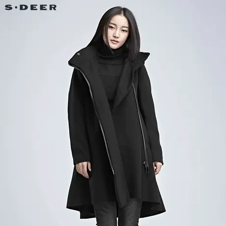 sdeer圣迪奥2018冬装宽松A廓解构分割纯色斜襟毛呢大衣S16481799图片
