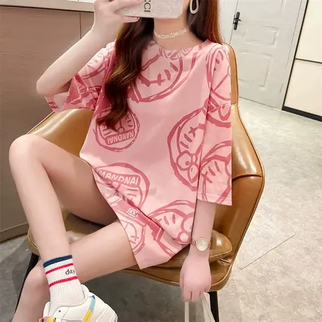 中长款大码2024年新款夏ins潮短袖t恤女宽松设计感小众夏季上衣图片