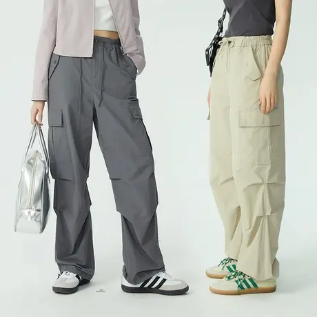 omont蛋挞家 高腰降落伞裤直筒工装裤女夏2023年宽松阔腿裤商品大图