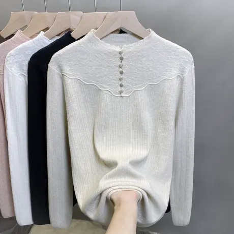 蕾丝半高领毛衣女打底衫2025春秋新款套头外穿针织衫内搭洋气上衣图片