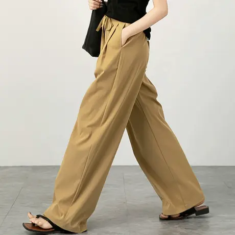 卡其色裤子女理想裤高腰阔腿裤女薄款垂感拖地裤宽松休闲裤直筒裤商品大图