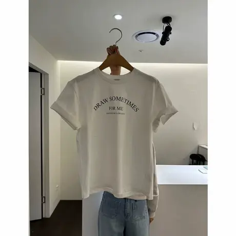 韩国东大门夏季款韩系简约字母印花宽松圆领正肩显瘦短袖t恤上衣商品大图