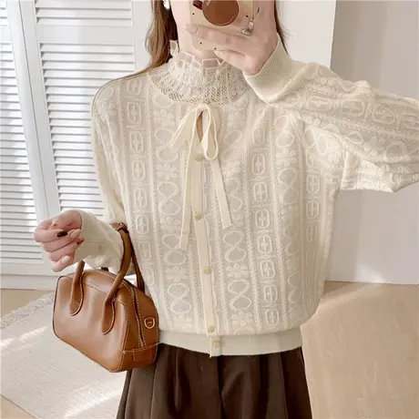 半高领打底衫女2024秋装新款薄款洋气甜美细带蕾丝衫内搭百搭上衣图片