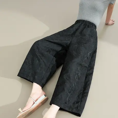 国风提花休闲哈伦阔腿裤女夏季薄款高腰八九分小个子缎面气球裤子商品大图