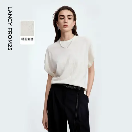 【兰亭叙】朗姿2025年夏季新款圆领新中式上衣刺绣白毛针织衫小衫商品大图