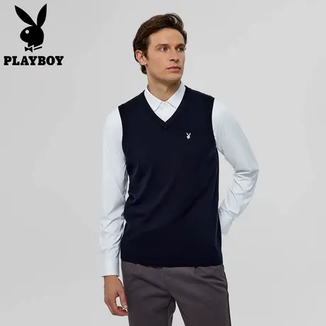 【14针羊毛】花花公子羊毛衫男V领针织衫无袖背心毛衣2025年新款商品大图