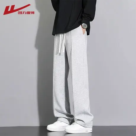 回力灰色运动裤子男士春秋季2025新款青少年宽松直筒阔腿休闲长裤图片