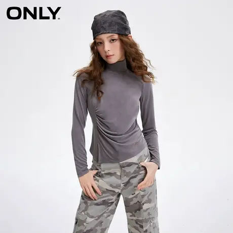 ONLY奥莱夏季休闲舒适立领抽褶修身短款长袖T恤女商品大图