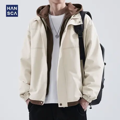 hansca春季假两件外套男士2024秋冬款防风户外宽松工装休闲夹克潮商品大图