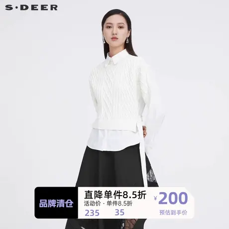 sdeer圣迪奥女装钩花假两件拼接长袖针织衫S221Z3514🛴商品大图