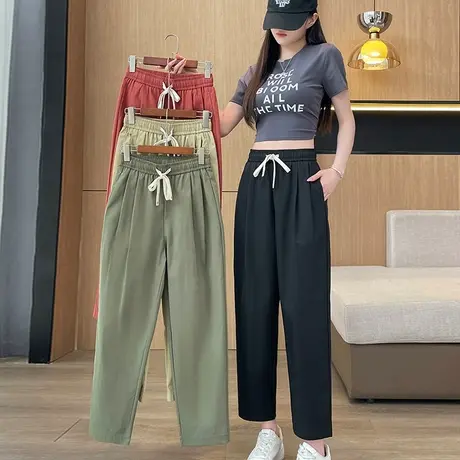 九分裤女夏季薄款大码女裤子百搭休闲裤女松紧腰垂顺显瘦哈伦裤女商品大图