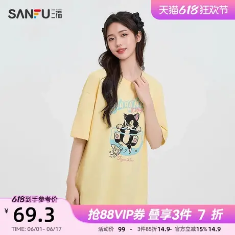 【米奇联名】三福短T恤2025夏季趣味小猫宽松上衣女装498264图片